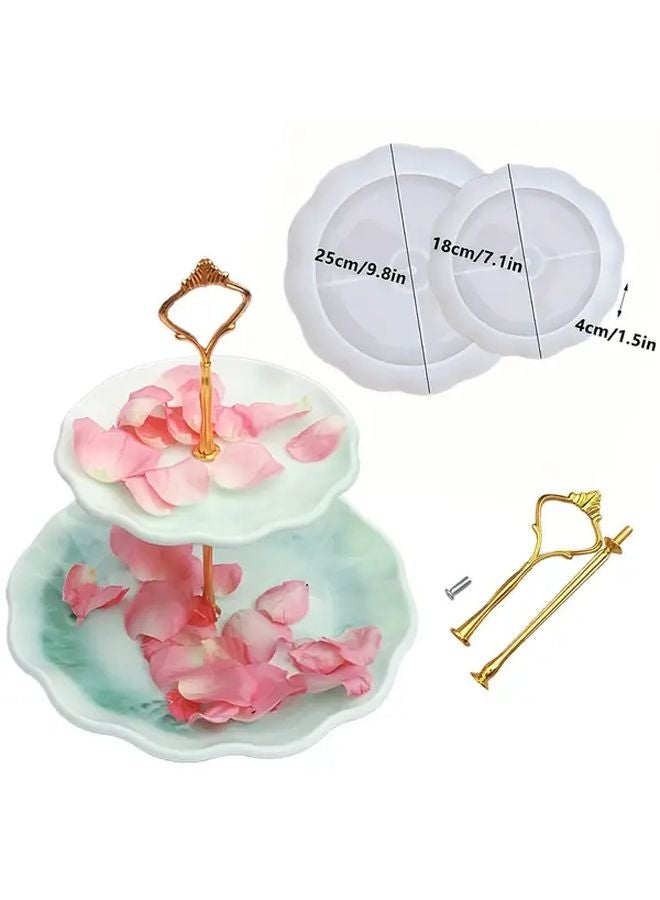 Two Tier Golden Shelf Resin Silicone Mold Milky Color Lace Tray Afternoon Tea Party Platter - Image 4