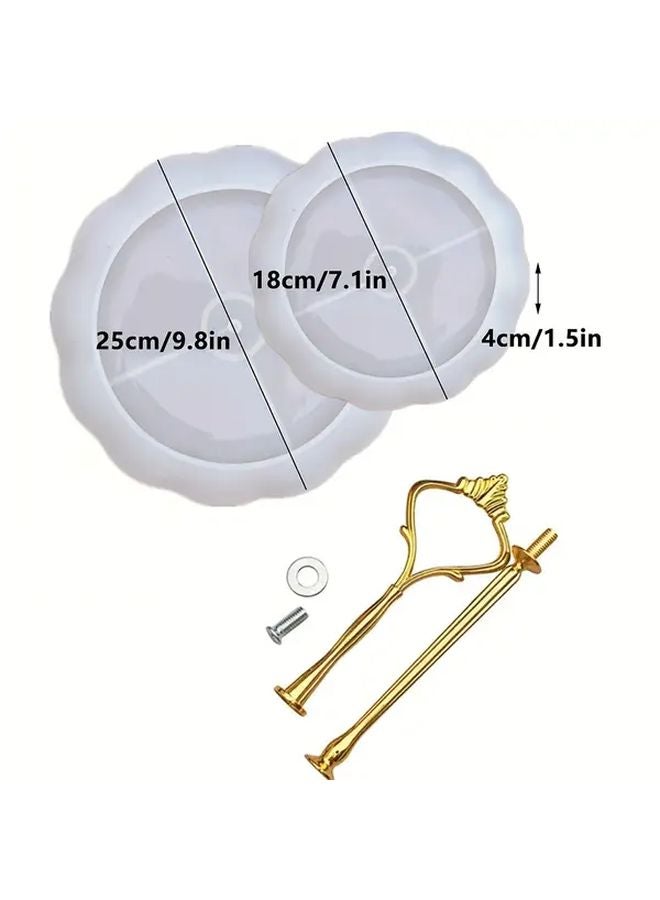 Two Tier Golden Shelf Resin Silicone Mold Milky Color Lace Tray Afternoon Tea Party Platter - Image 3