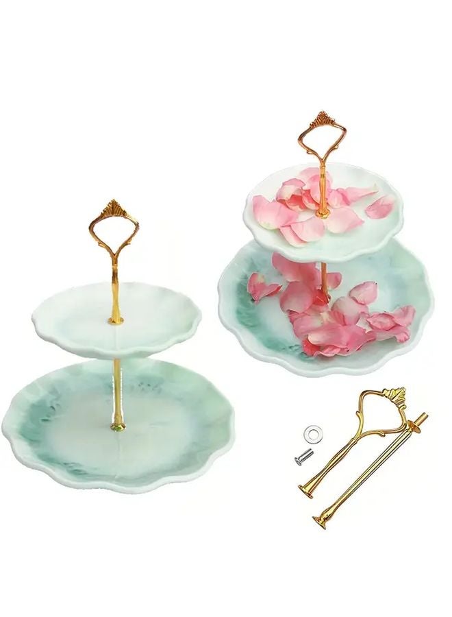 Two Tier Golden Shelf Resin Silicone Mold Milky Color Lace Tray Afternoon Tea Party Platter - Image 1