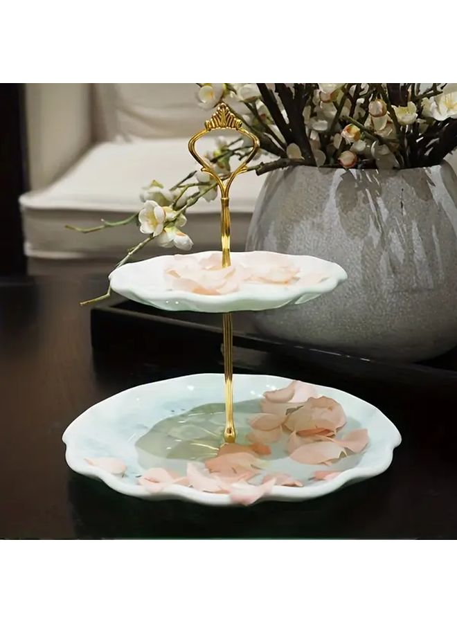 Two Tier Golden Shelf Resin Silicone Mold Milky Color Lace Tray Afternoon Tea Party Platter - Image 2