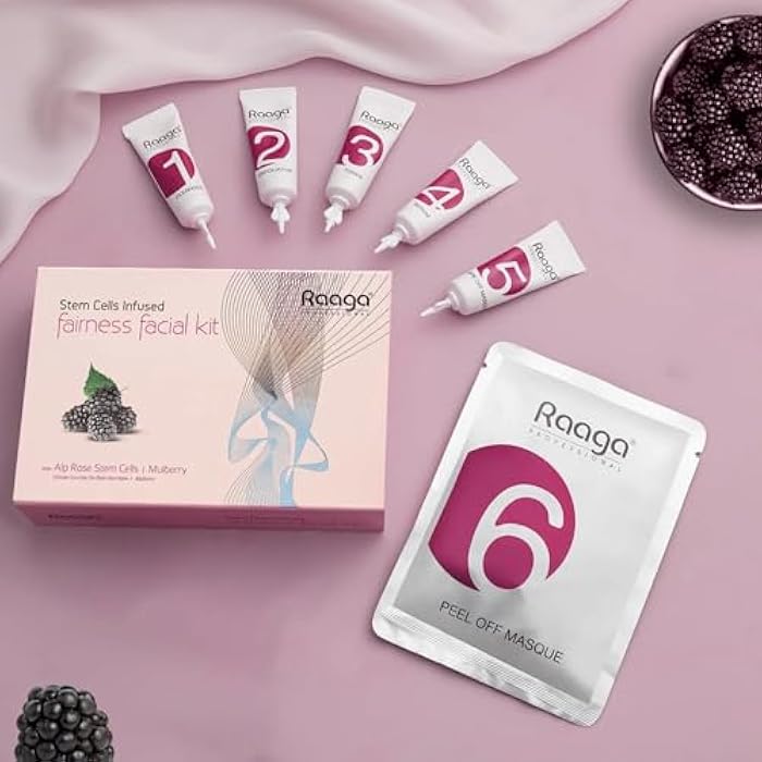 Raaga Professional Mulberry Single Use Facial Kit | for Skin Radiance | 6-Step Skincare Set At Home | Includes Cleanser, Scrub, Toner, Serum, Massage Cream & Face Mask | 61g/2.15 Oz - Image 3