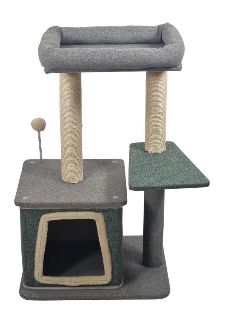 NNC PETS Cat tree activity center for indoor cats, Durable cat tree with Padded perch, Sisal scratching post, Punching ball, and Spacious cat condo, Interactive cat climbing tree, Easy assembly 80 cm (Green) - Image 1