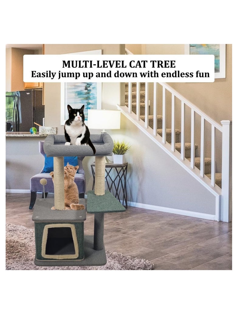 NNC PETS Cat tree activity center for indoor cats, Durable cat tree with Padded perch, Sisal scratching post, Punching ball, and Spacious cat condo, Interactive cat climbing tree, Easy assembly 80 cm (Green) - Image 3