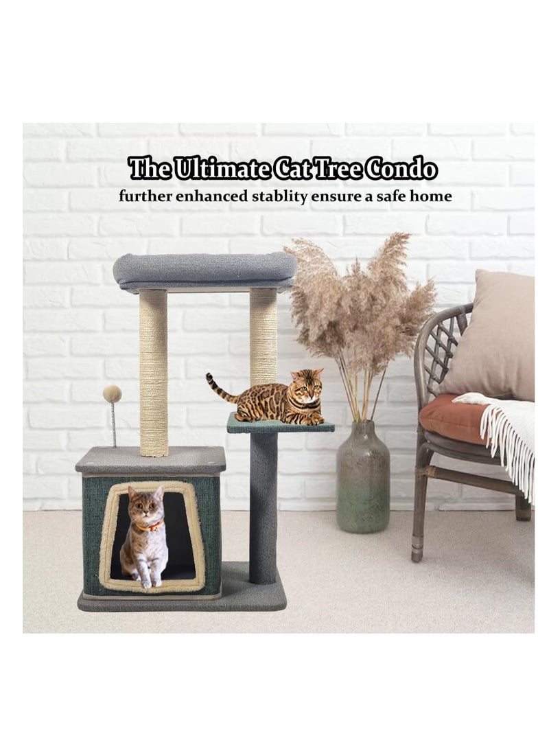 NNC PETS Cat tree activity center for indoor cats, Durable cat tree with Padded perch, Sisal scratching post, Punching ball, and Spacious cat condo, Interactive cat climbing tree, Easy assembly 80 cm (Green) - Image 4