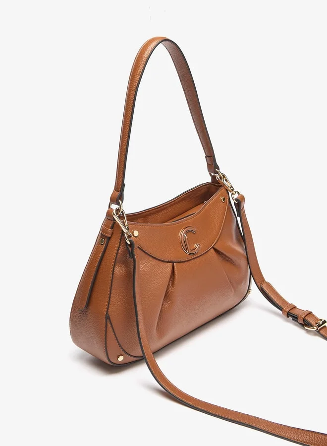 Le Confort Women's Textured Shoulder Bag with Detachable Strap and Zip Closure