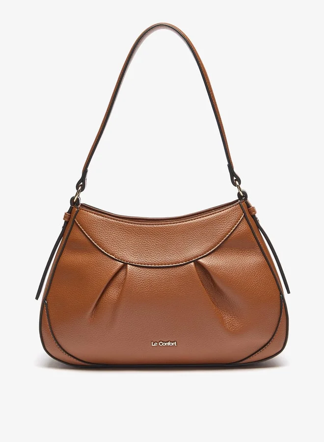 Le Confort Women's Textured Shoulder Bag with Detachable Strap and Zip Closure