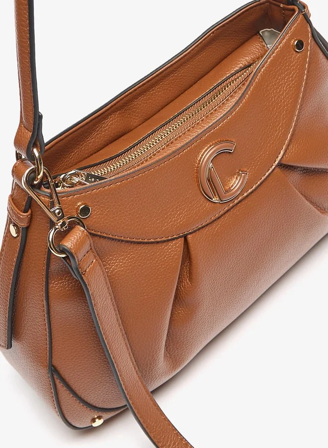 Le Confort Women's Textured Shoulder Bag with Detachable Strap and Zip Closure