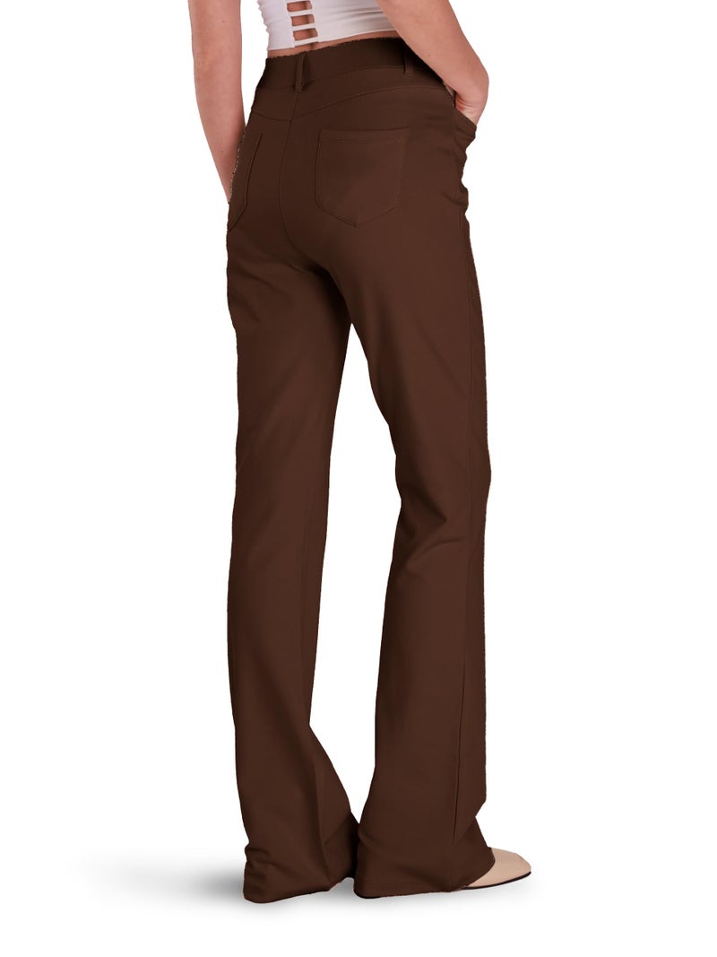 Houmous S-XXL 29''31''33''35'' Inseam Women's Bootcut Dress Pants w/Pocket Stretch Work Lounge Pant Office Casual Pants Brown - Image 2