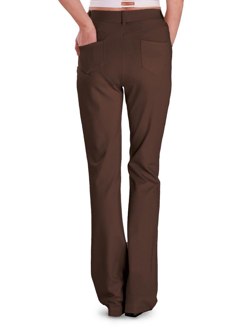 Houmous S-XXL 29''31''33''35'' Inseam Women's Bootcut Dress Pants w/Pocket Stretch Work Lounge Pant Office Casual Pants Brown - Image 5