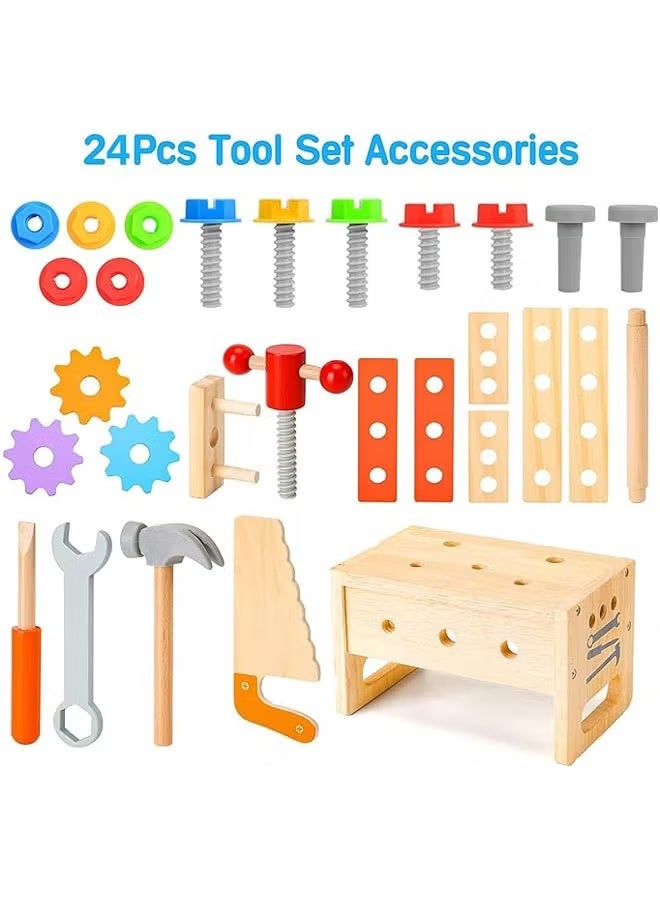 Wooden Tool Set for Kids 2 3 4 5 Year Old, 24Pcs Educational STEM Toys Toddler Montessori Toys for 2 Year Old Construction Preschool Learning Activities Gifts for Boys Girls Age 2-4 1-3 - Image 3