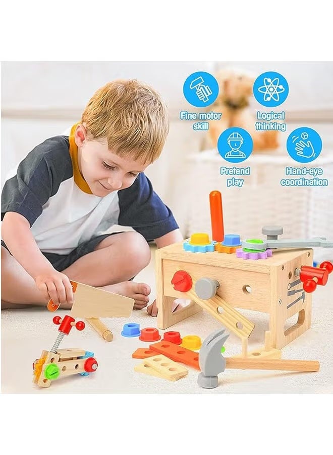 Wooden Tool Set for Kids 2 3 4 5 Year Old, 24Pcs Educational STEM Toys Toddler Montessori Toys for 2 Year Old Construction Preschool Learning Activities Gifts for Boys Girls Age 2-4 1-3 - Image 2