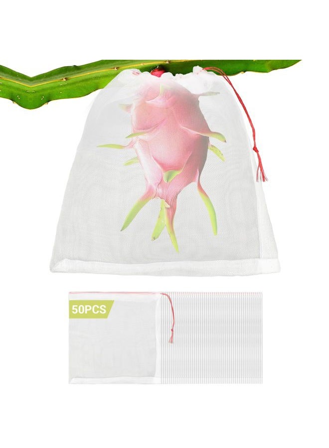 ENPOINT 50 PCS Fruit Protection Bags, 10x14 Inch Reusable Garden Netting Mesh Bag with Drawstrings, Plant Covers Protect Fruits Vegetables Tomato Apple Peach Trees - Image 1