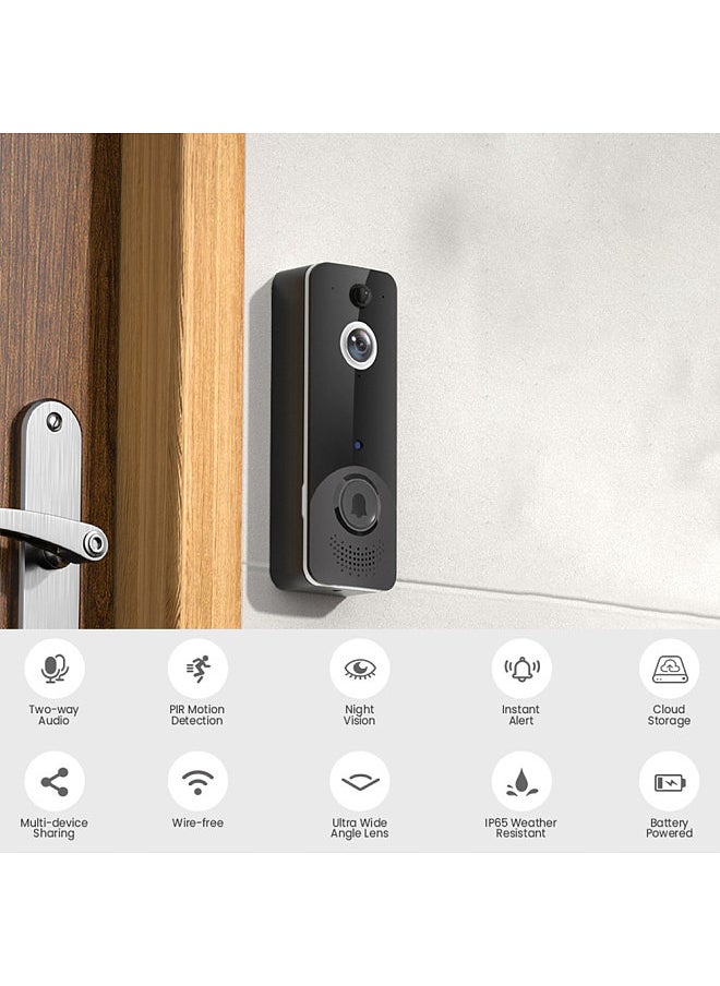 Generic - WiFi Video Doorbell Camera with Chime Wireless CMOS Sensor Support 2-Way Audio Motion Detection Infrared Night Vision Real-time Monitor Cloud Storage Waterproof - Image 1