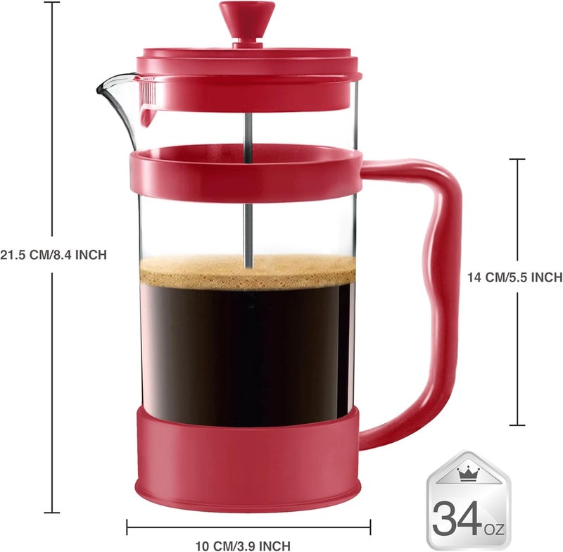 Utopia Kitchen 34 Ounce 1 Liter French Press Coffee Maker, Tea Maker, Travel Coffee Presses, Heat Resistant Thickened Borosilicate Coffee Pot for Camping Travel Gifts, Red Pack of 1 - Image 2