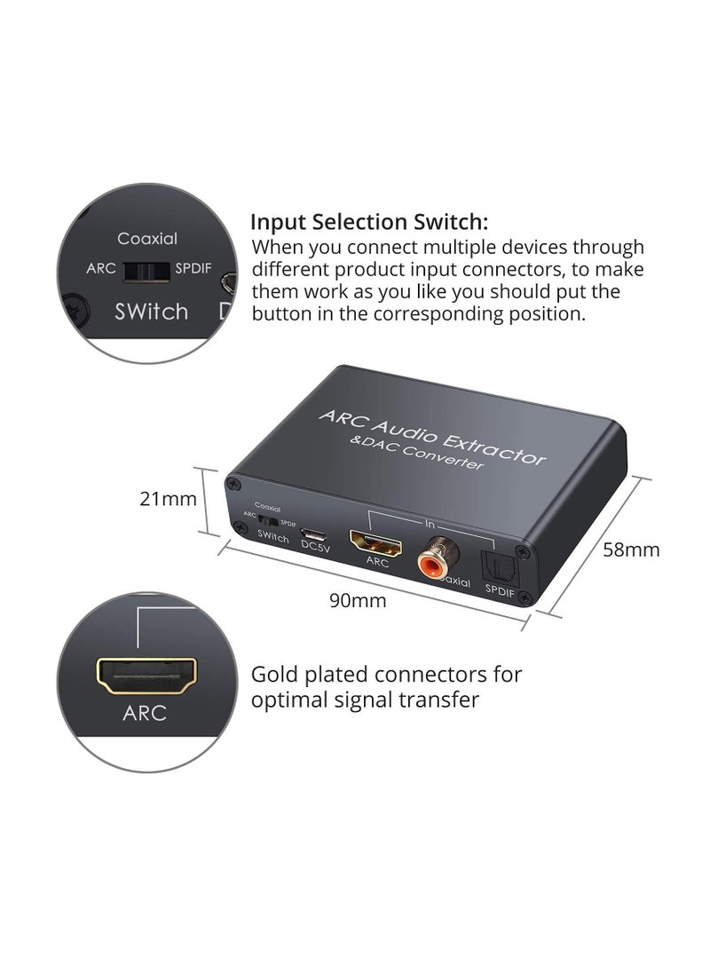KASTWAVE - Digital to Analog Audio Converter,HDMI ARC Audio Extractor HDMI Audio Return Channel,with Digital HDMI Optical SPDIF Coaxial and Analog 3.5mm L/R Stereo Audio Converter,Coaxial to 3.5mm and RCA - Image 1