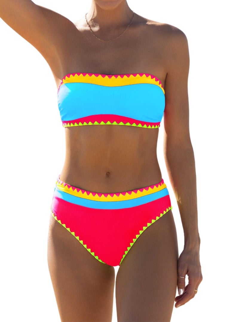 popvil Bikini Sets for Women Bandeau Swimsuits Strapless Two Piece Bathing Suits Neon Swimwear for Beach Vacation 2026 - Image 1