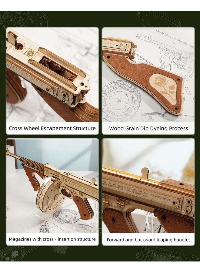 RoWood 3D Puzzles for Adults,Rubber Band Tommy Gun-Toy Wooden Model Kit,3D Wooden Puzzles for Adults,DIY Wooden Building Kits,Unique Gifts for Adults&Teens - Image 3