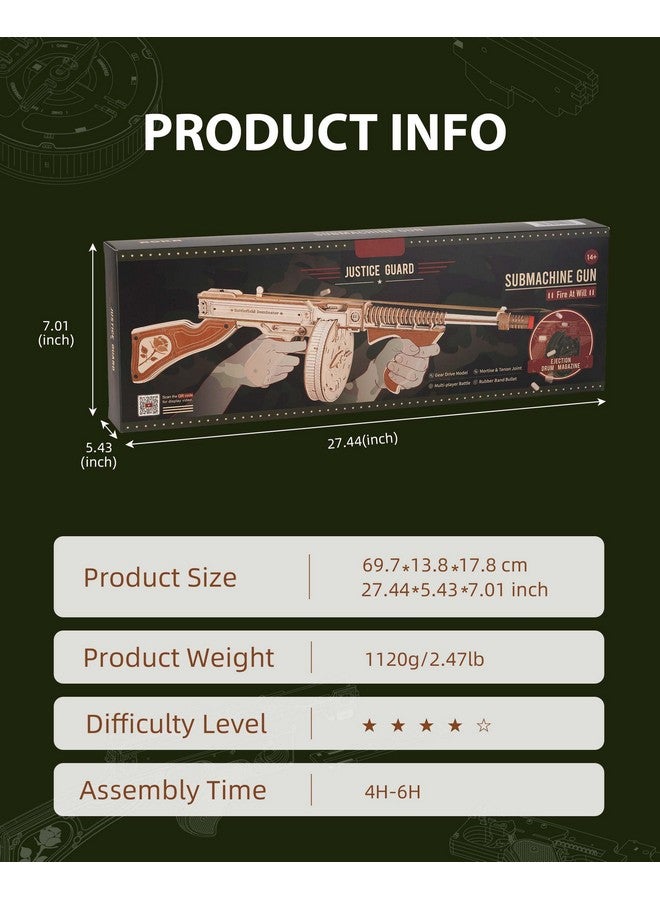 RoWood 3D Puzzles for Adults,Rubber Band Tommy Gun-Toy Wooden Model Kit,3D Wooden Puzzles for Adults,DIY Wooden Building Kits,Unique Gifts for Adults&Teens - Image 4