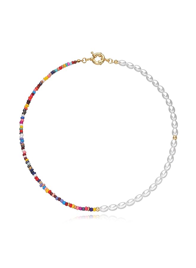 erorex Bead Pearl Choker Necklace For Women Girl Teen Men Handmade Colorful Seed Beaded Boho Choker Jewelry - Image 1