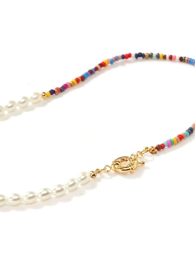 erorex Bead Pearl Choker Necklace For Women Girl Teen Men Handmade Colorful Seed Beaded Boho Choker Jewelry - Image 2