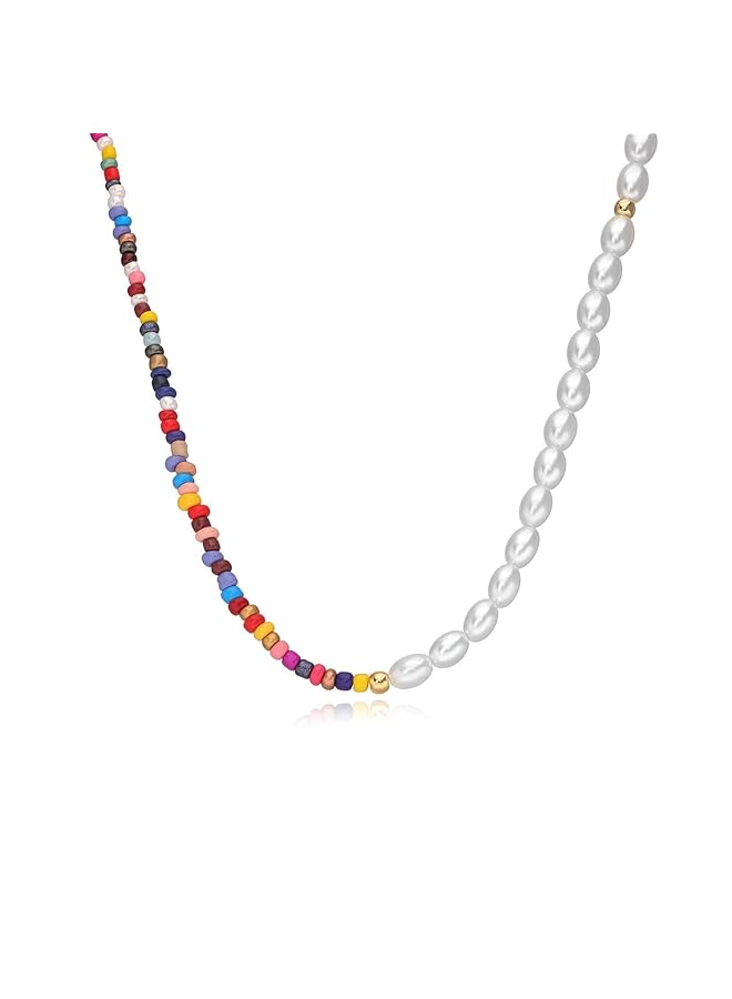 erorex Bead Pearl Choker Necklace For Women Girl Teen Men Handmade Colorful Seed Beaded Boho Choker Jewelry - Image 3