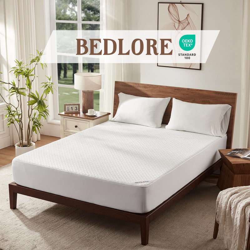 BEDLORE بيدلور توأم مرتبة واقي مقاوم للماء غطاء مرتبة عديمة الصفر مع جيوب مدارية لمدة 6-14 بوصات مرتبة ناعمة مرتبة الوسادة قابلة للغسل (أبيض) - Image 3