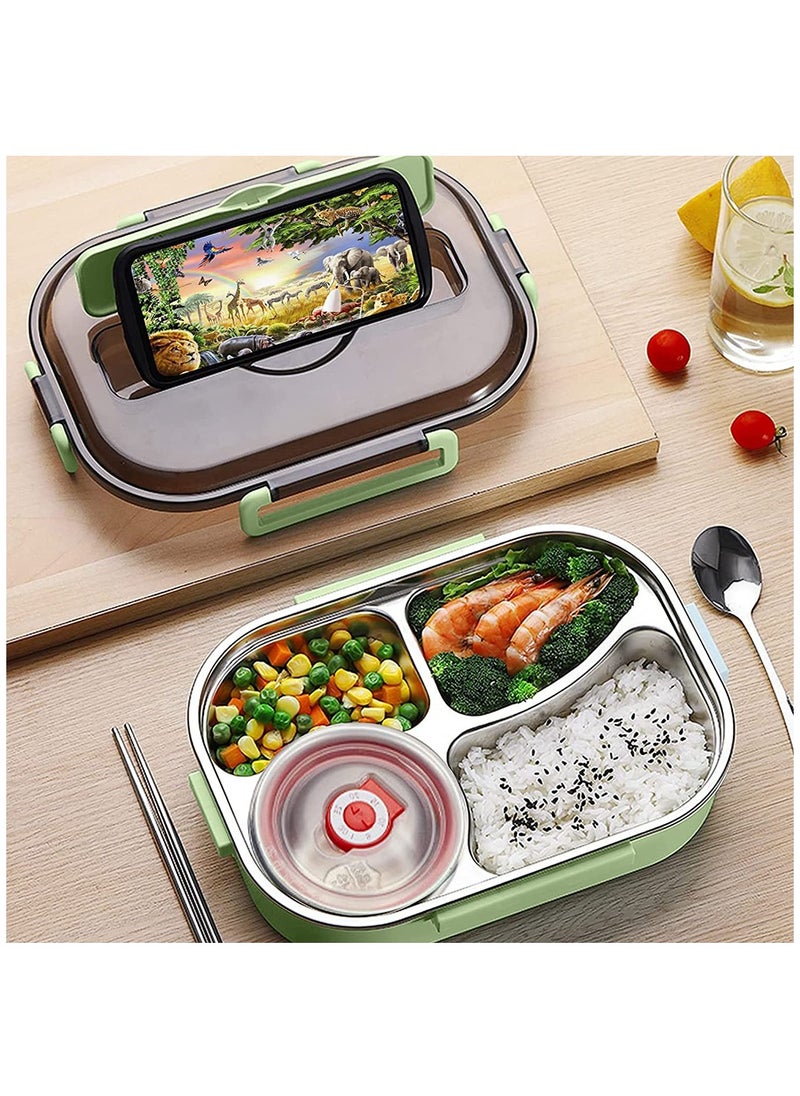 Arabest - Bento Lunch Box for Kids and Adults Leakproof 4 Compartment Food Container 1500ml Ideal Portion Size with Reusable Spoon and Chopsticks Microwave, Dishwasher and Freezer Safe - Image 1