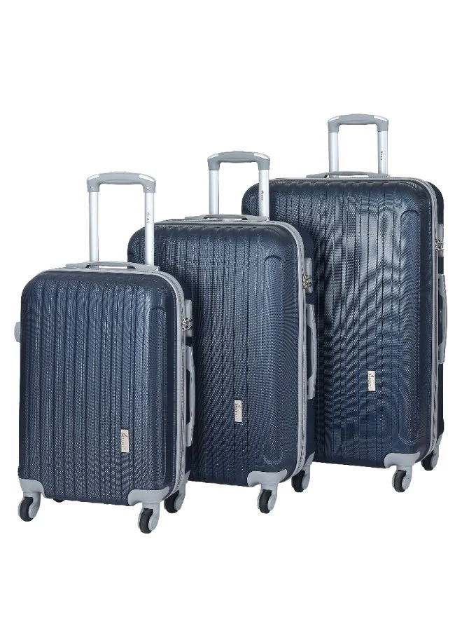 SENATOR Hard Case Travel Bags Trolley Luggage Set of 3 ABS Lightweight Suitcase with 4 Spinner Wheels KH132, Navy Blue