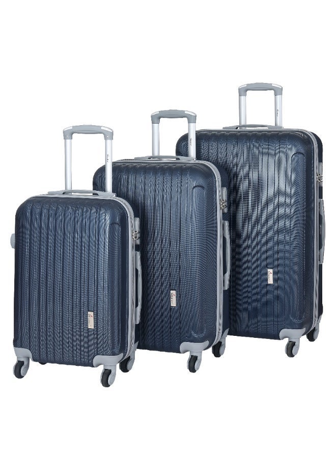SENATOR Hard Case Travel Bags Trolley Luggage Set of 3 ABS Lightweight Suitcase with 4 Spinner Wheels KH132, Navy Blue - Image 1