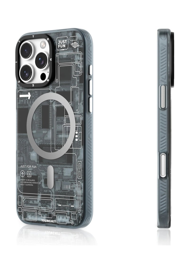 يونج كيت جراب لوحة دوائر كهربائية رمادية مستقبلية لهاتف iPhone 16 Pro Max - Image 2