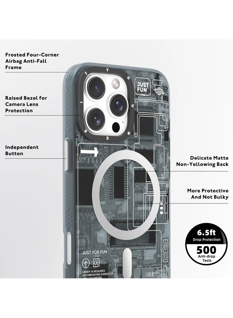 يونج كيت جراب لوحة دوائر كهربائية رمادية مستقبلية لهاتف iPhone 16 Pro Max - Image 3