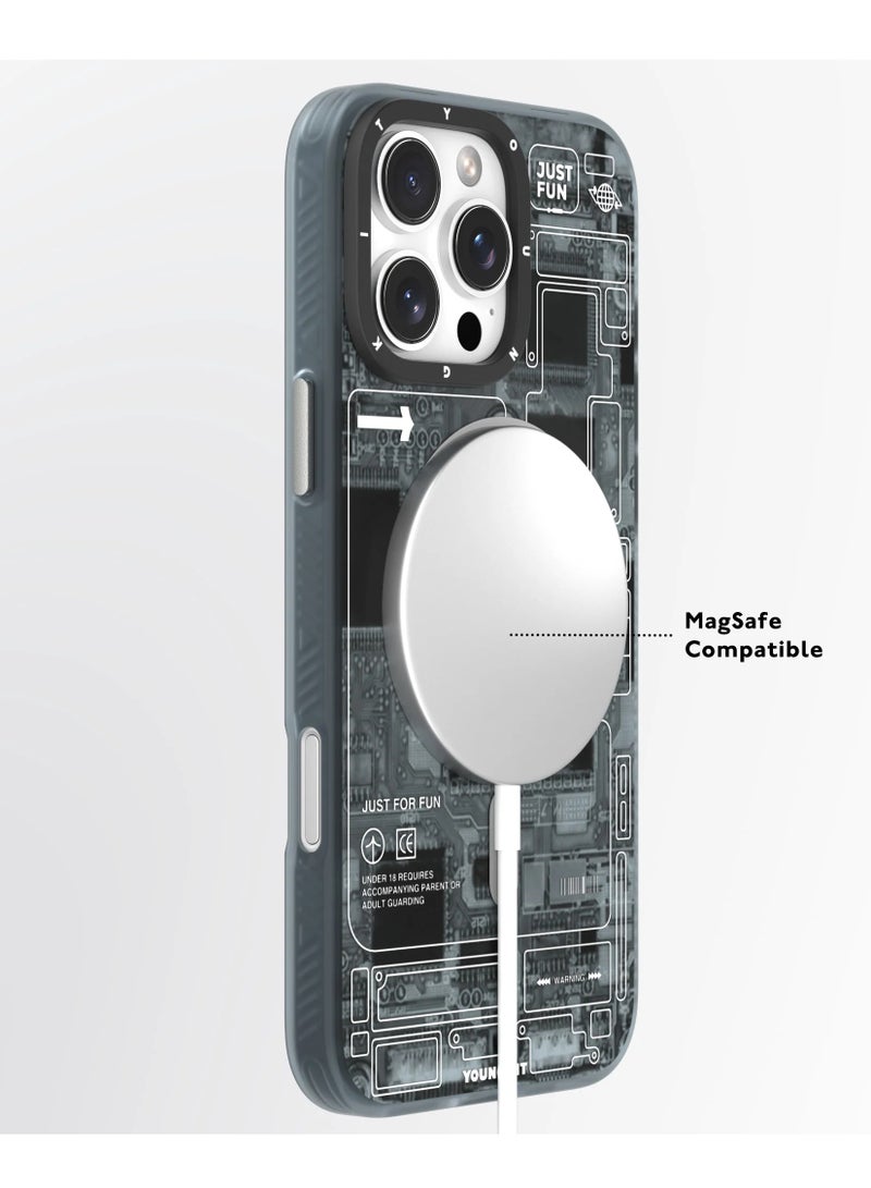 يونج كيت جراب لوحة دوائر كهربائية رمادية مستقبلية لهاتف iPhone 16 Pro Max - Image 4