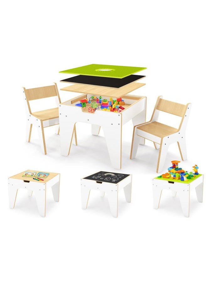 wingyz 4-in-1 Wooden Toddler Activity Table and 2 Chairs, Ages 2-12 & 4-8 Building Blocks Construction Sensory Table with Storage, Spacious Kids Learning Desk - Image 1