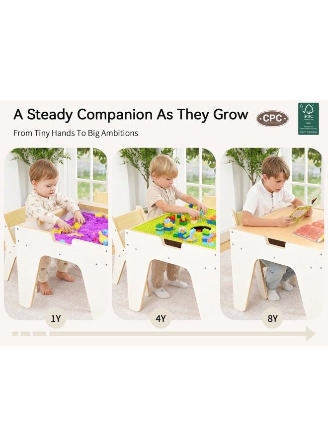 wingyz 4-in-1 Wooden Toddler Activity Table and 2 Chairs, Ages 2-12 & 4-8 Building Blocks Construction Sensory Table with Storage, Spacious Kids Learning Desk - Image 4