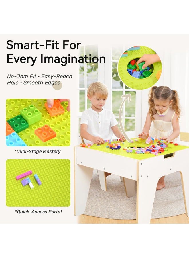 wingyz 4-in-1 Wooden Toddler Activity Table and 2 Chairs, Ages 2-12 & 4-8 Building Blocks Construction Sensory Table with Storage, Spacious Kids Learning Desk - Image 5