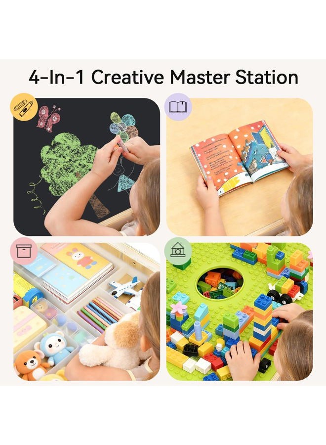 wingyz 4-in-1 Wooden Toddler Activity Table and 2 Chairs, Ages 2-12 & 4-8 Building Blocks Construction Sensory Table with Storage, Spacious Kids Learning Desk - Image 3