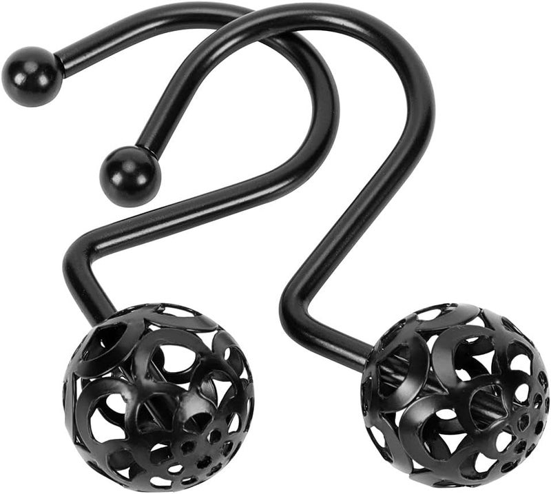 Gracelife 12Pcs Hollow Ball Shower Curtain Hooks Luxury Quality Rustproof Stainless Steel Shower Curtain Rings Hooks for Bathroom Rod (Black), one size - Image 1