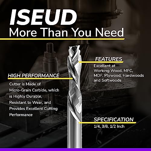 SPEED TIGER Carbide Spiral Router Bits - Up Down Compression Bit, ISEUD1/4” Diameter, 1” Cutting Length, 2-1/2"OVL (1 Piece, 1/4") - for Wood, Plywood, MDF, Oak, Aluminum – Mill Bits Sets - Image 3
