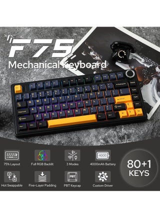 AULA F75 Wireless Mechanical Gaming Keyboard – 75% Compact Gasket Mount – Tri-Mode Bluetooth 5.0/2.4G/USB-C – Hot-Swappable Crescent Switches – RGB Backlit – Long Battery Life – Ultra-Fast Response for PC/Mac – (Black) - view 2