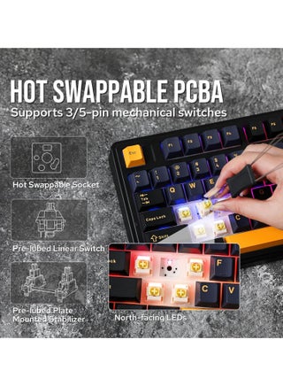 AULA F75 Wireless Mechanical Gaming Keyboard – 75% Compact Gasket Mount – Tri-Mode Bluetooth 5.0/2.4G/USB-C – Hot-Swappable Crescent Switches – RGB Backlit – Long Battery Life – Ultra-Fast Response for PC/Mac – (Black) - view 4