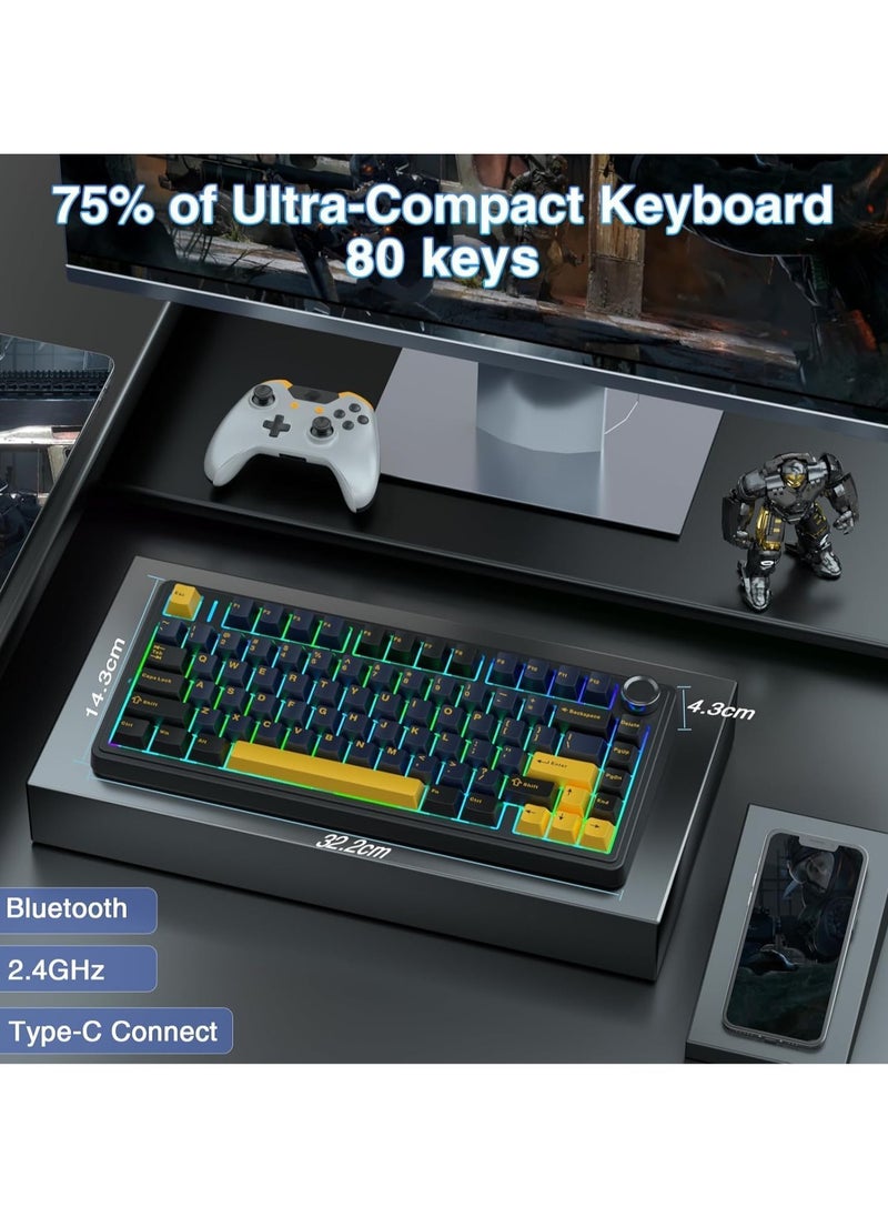 AULA - AULA F75 Wireless Mechanical Gaming Keyboard – 75% Compact Gasket Mount – Tri-Mode Bluetooth 5.0/2.4G/USB-C – Hot-Swappable Crescent Switches – RGB Backlit – Long Battery Life – Ultra-Fast Response for PC/Mac – (Black) - Image 1