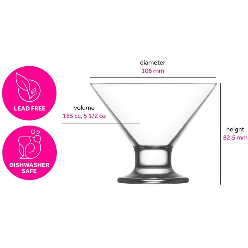 LAV Stemless Martini Glasses Set of 6 Mini Martini Glass Set 55 oz Tiny Elegant Cocktail Glasses for Home and Bars Multipurpose Glass Dessert Sundae Ice Cream Cups 6 Serving Bowl Party Glassware - Image 5