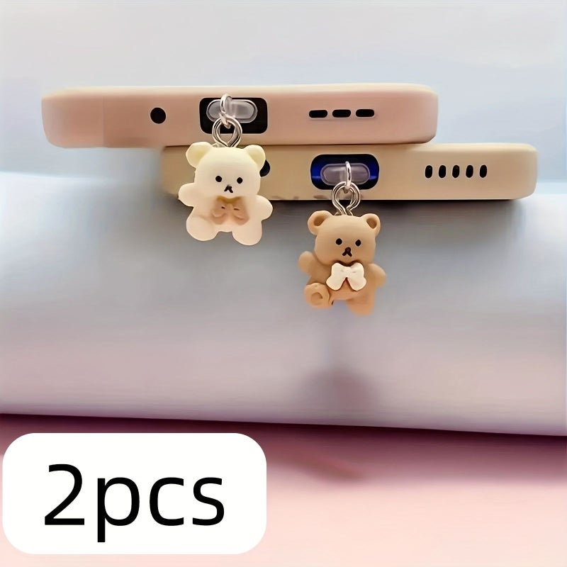Brown Beige Bear Shaped Phone Dust Plug for iPhone 5-14 Type C Tablet - Image 1
