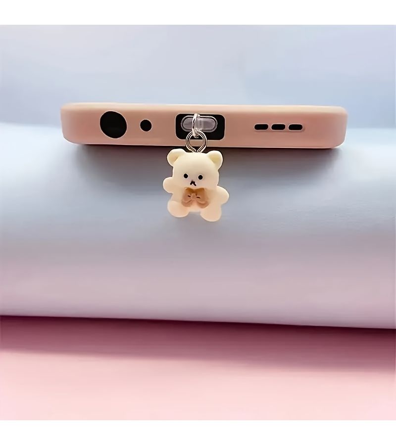 Brown Beige Bear Shaped Phone Dust Plug for iPhone 5-14 Type C Tablet - Image 5