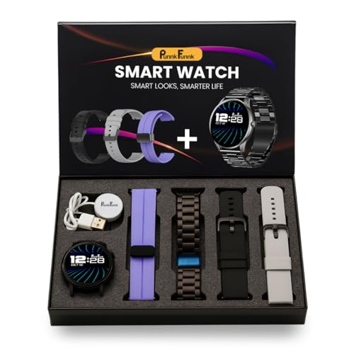 PunnkFunnk H20 Black Dial Smart Watch Combo 1.49" AMOLED Display with 4 Straps, Crown Control, Bluetooth Calling, 100+ Sports Modes, IP67, SPO₂ & Health Tracking, for Men & Women (Black Dial) - Image 1