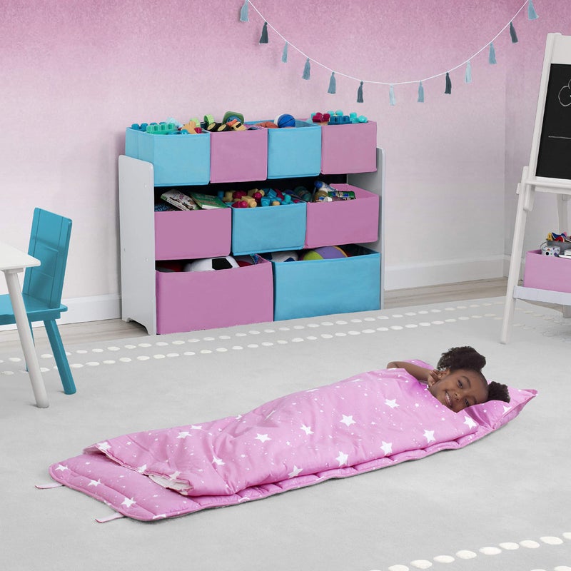 Delta Children Nap Mat with Included Pillow and Blanket for Toddlers and Kids; Features Carry Handle with Strap Closure and Name Tag; Rollup Design is Ideal for Preschool and Daycare, Blushing Stars - Image 4