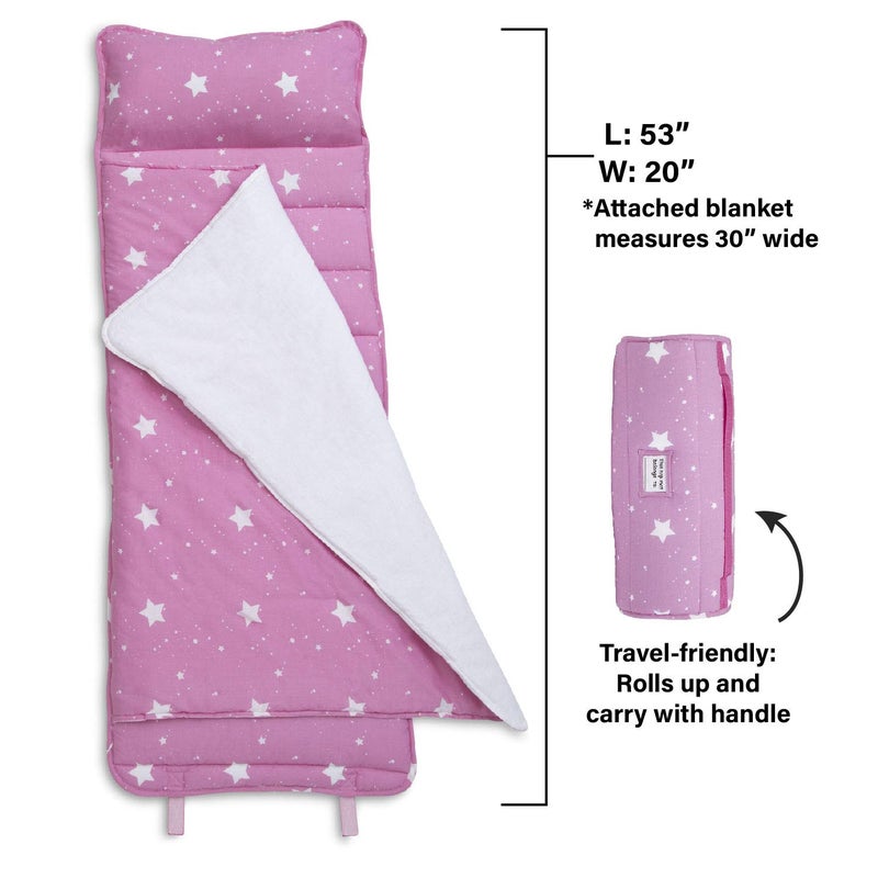 Delta Children Nap Mat with Included Pillow and Blanket for Toddlers and Kids; Features Carry Handle with Strap Closure and Name Tag; Rollup Design is Ideal for Preschool and Daycare, Blushing Stars - Image 3