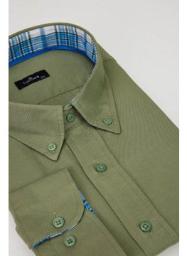 Tudors Men's Big Size Plus Size Long Sleeve Cotton Oxford Texture Single Pocket Khaki Button-Down Collar Shirt  - Image 1