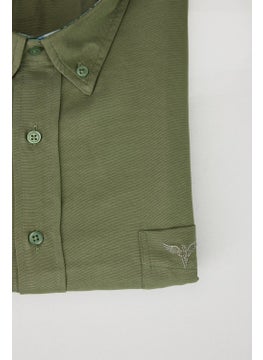 Tudors Men's Big Size Plus Size Long Sleeve Cotton Oxford Texture Single Pocket Khaki Button-Down Collar Shirt  - Image 2