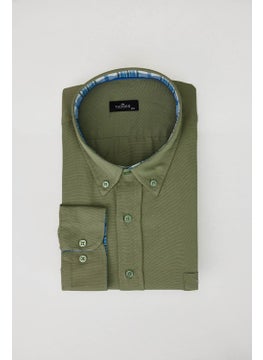 Tudors Men's Big Size Plus Size Long Sleeve Cotton Oxford Texture Single Pocket Khaki Button-Down Collar Shirt  - Image 4